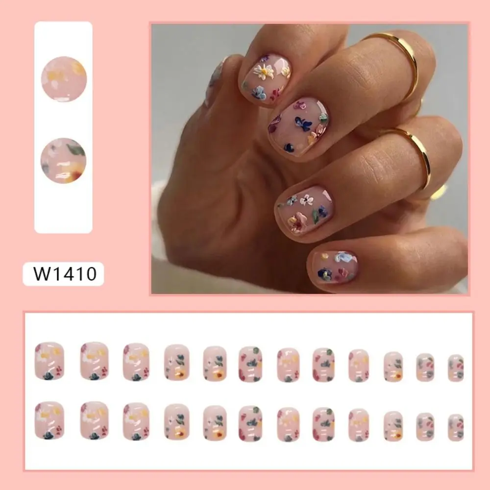 Fashion Short Round False Nails French Pink Silver Tiger Stripe Fake Nails Aurora Slices Full Cover Nail Tips for DIY