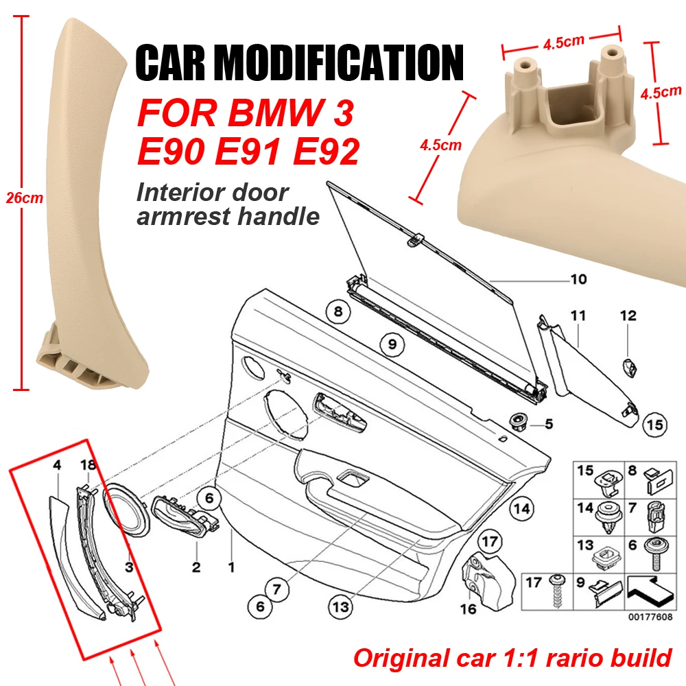 Upgraded Interior Door Pull Handle With Cover Trim Replacement For BMW 3 series E90 E91 E92 316 318 320 323 325 330 2004-12