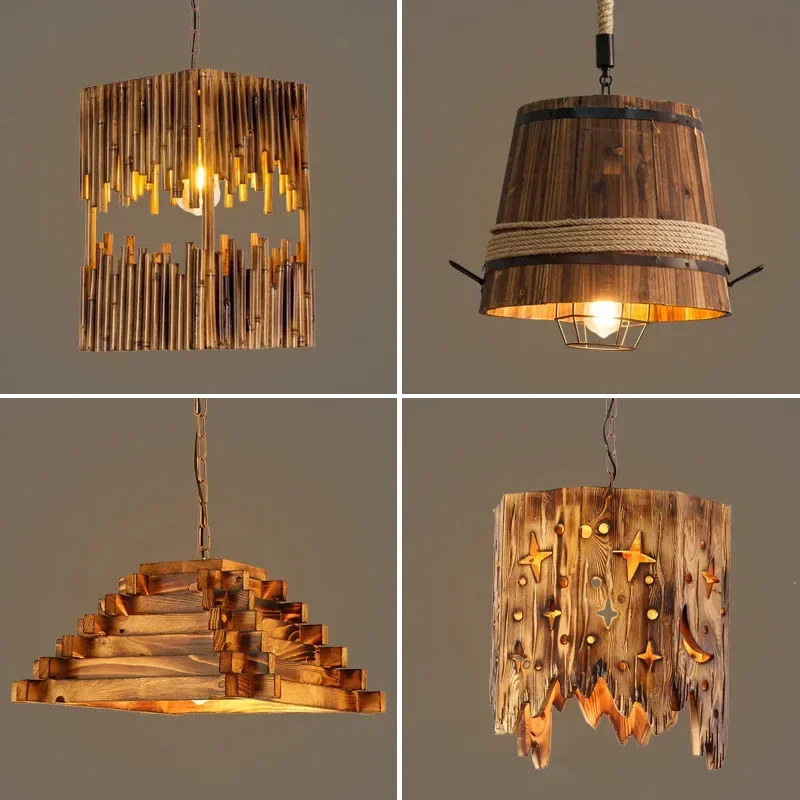 Vintage Industrial Wind Pendant Lights Originality Loft Living Room Dining Room Ceiling  Lighting Fixtures Wood Chandeliers