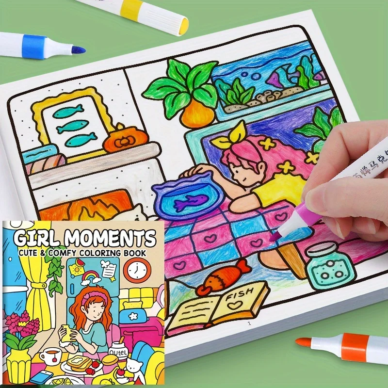 1 Book, 24-page Fun Coloring Book, Animal World, Girl's Time, Ocean Animal Theme, Children and Adult Drawing Picture Book