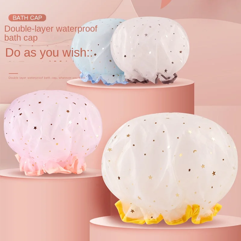 New Thick Double-Layered Shower Cap for Women with Waterproof Hair Protection