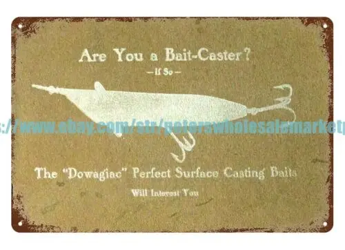 1902 Heddon fishing lure 1st Catalog cover Bait-Caster metal tin sign auto shop