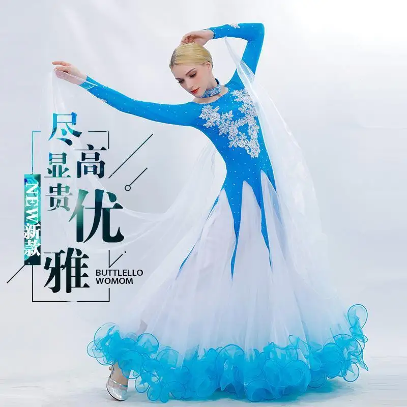 

New Modern Dance Dress National Standard Dance Performance Costume Collective Dance Ocial Dance Waltz Dance Skirt