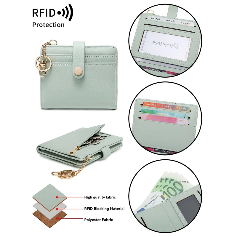 RFIDブロッキング機能付きレディースショートカードバッグ、超薄型ミニPUレザーゼロウォレット、レディースクレジットカードホルダーウォレット