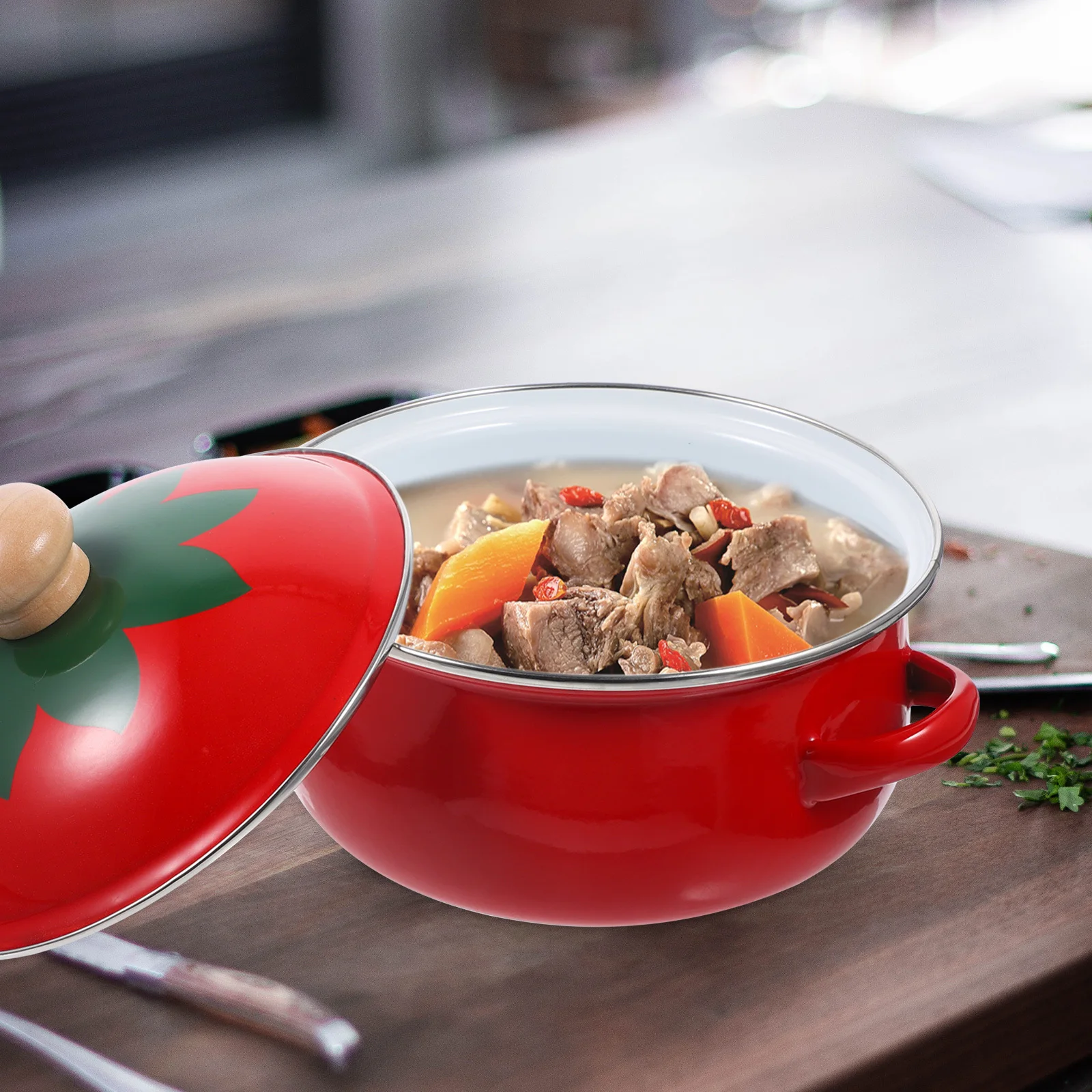 

Enamel Soup Double Handle Stew With Lid Heat Insulated Non-Slip Handle Wear-Resistant Cooking Pot For Kitchen Home