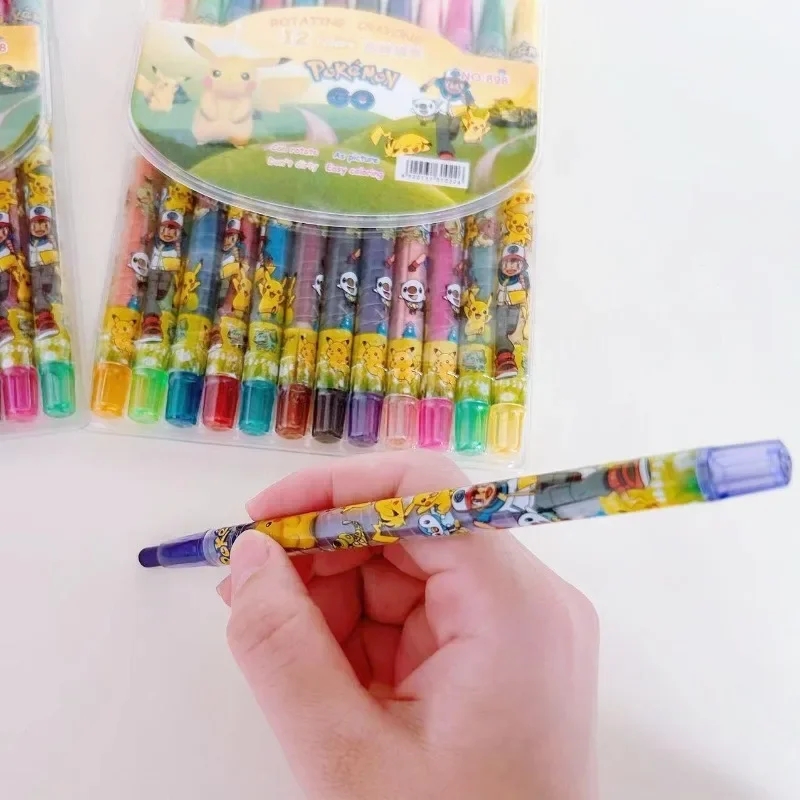 Cartoon Pikachu 12 Color Paint Brush Student Drawing School Supplies Stationery Kids Gift Crayon Anime Birthday Gifts