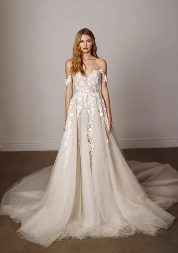 Imagen 2 del producto Elegante fuera del hombro cariño Apliques De encaje Boho playa una línea vestidos De novia tren De barrido hecho a medida 2025 Vestido De Noiv