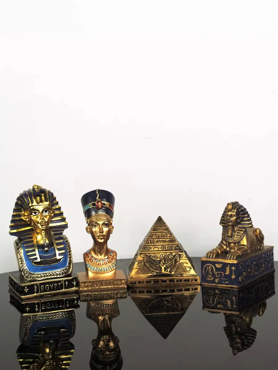 Egyptian Pharaoh Queen Mummy Resin Statue Pyramid Sphinx Goddess Bastet  Sculpture Anubis Commemorative Coin Home Decor Gift