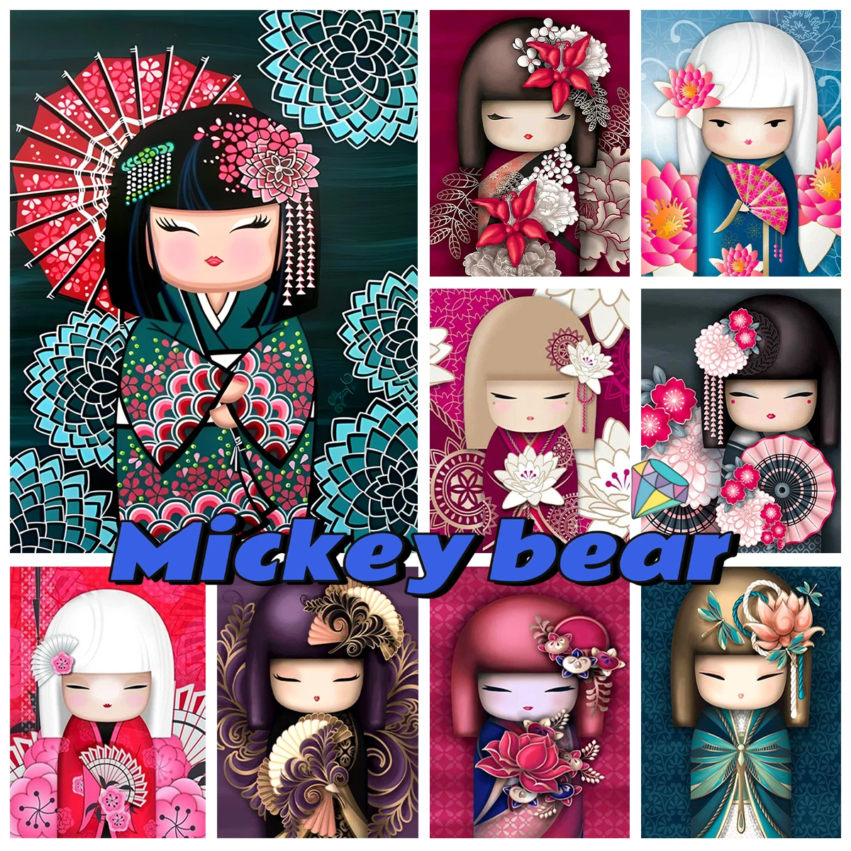 

Kokeshi Diamond Painting Japanese Dolls Picture Diy Diamond Embroidery Cross Stitch Interesting Hand Child Gift Home Wall Decor