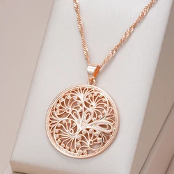 Kinel Hot Fashion Glossy Pendant Necklace For Women Unusual Metal Flower 585 Rose Gold Color Big Pendant Fine Daily Jewelry