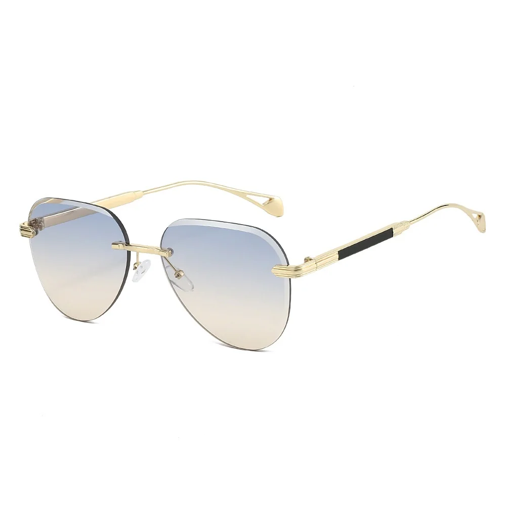 

Ins New Frameless Pilot Oval Gradient Women Sunglasses 2025 Fashion Luxury Street Shot Punk High Quality Men Sun Glasses UV400