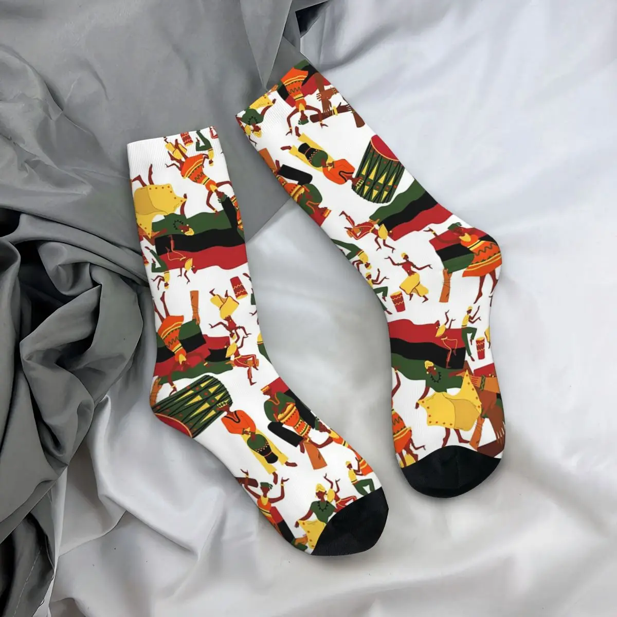 

Носки на все сезоны с африканскими узорами, с изображением барабанщиков, племенные носки, длинные носки для мужчин и женщин, подарки на День святого Валентина