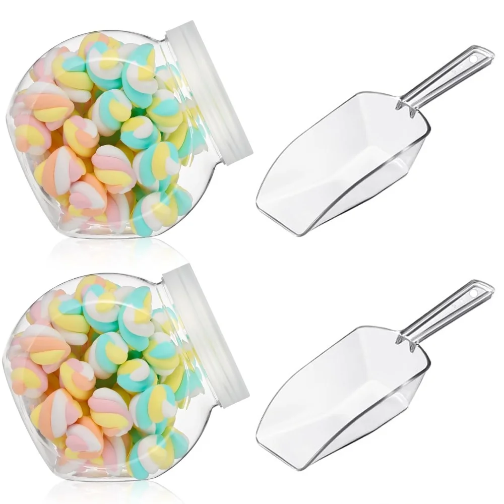 

2pcs/ Sets Plastic Candy Jar with Lid for Candy Buffet with Mini Acrylic Kitchen Scoop 33 oz Clear Candy Container Cookie Jar