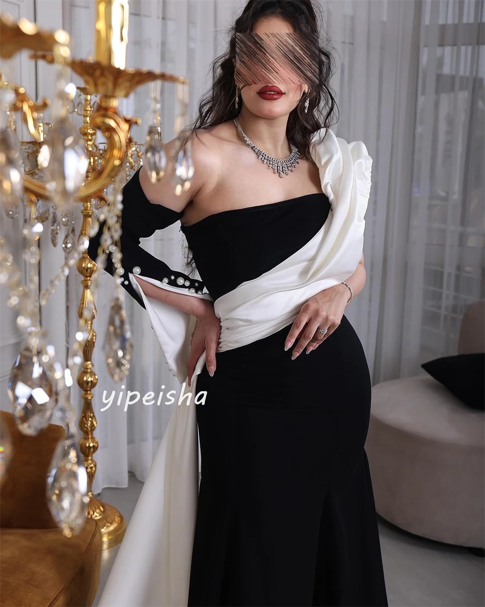 Personalizado jérsei pérola ruched festa de casamento a linha de um ombro sob medida vestido de ocasião vestidos longos