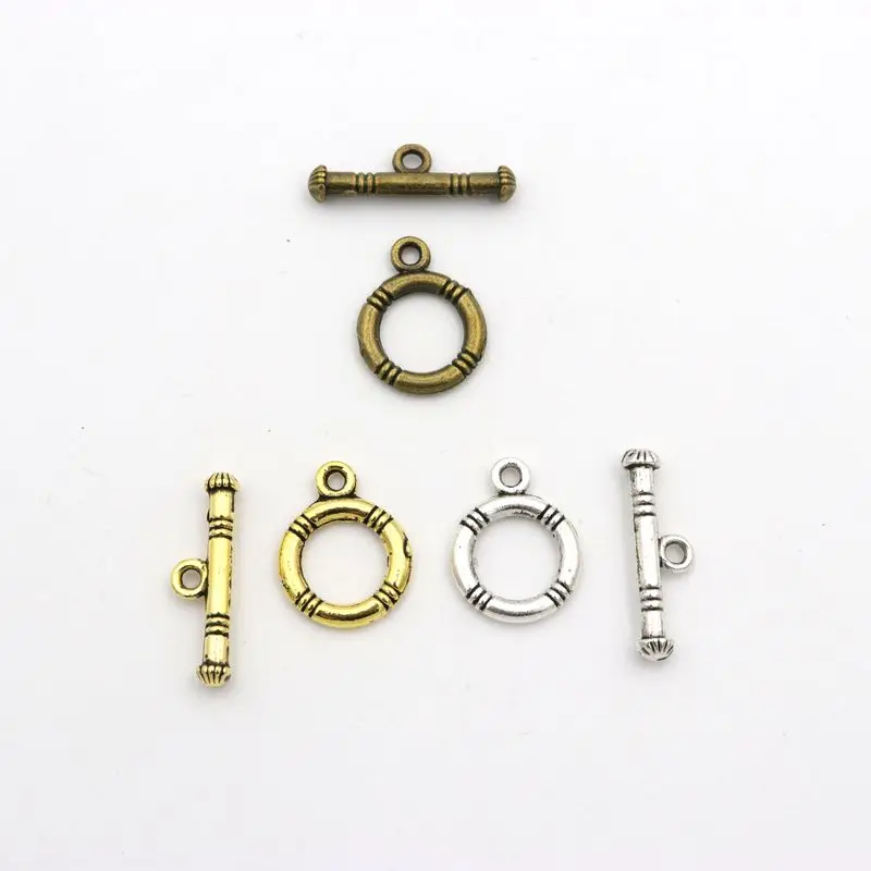 10 set Antique Gold Silver Color Bronze Stripe Round OT Clasps Toggle For Jewelry Making Diy Bracelet Needlework Accessories