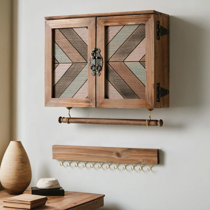 Wall Mounted Jewelry Display Stands Retro Wood Display Stand Dust Proof Jewelry Holder Necklace Earrings Trinket Storage Box