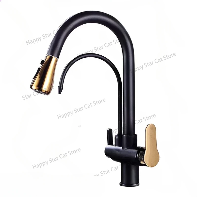 Gold Touch Filter Kitchen Faucets 3 Ways Hot Cold Pull Out Kitchen Mixer Tap Solid Brass Golden Sensor Touch Kitchen Faucet