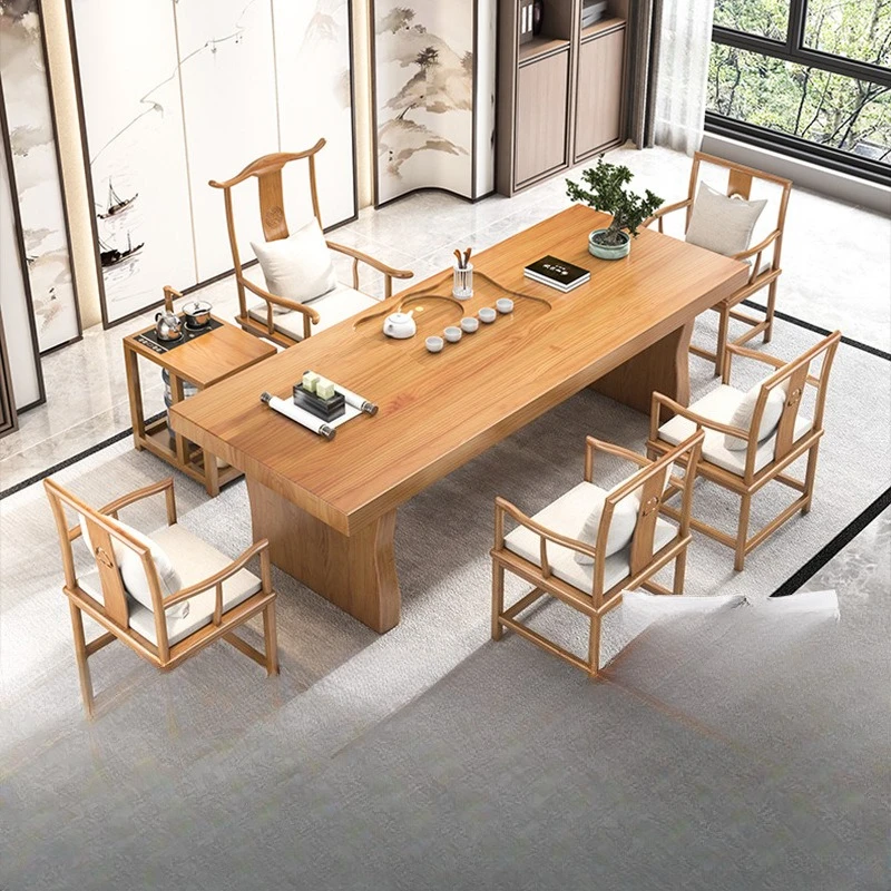 

Solid wood tea table and chair combination, new Chinese log coffee table