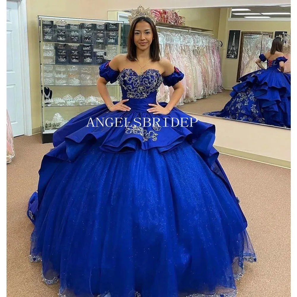 Angelsbridep, шикарное Королевское синее бальное платье, платья для Quinceanera 2023, платья для 15 Quinceañera со шлейфом, официальное платье