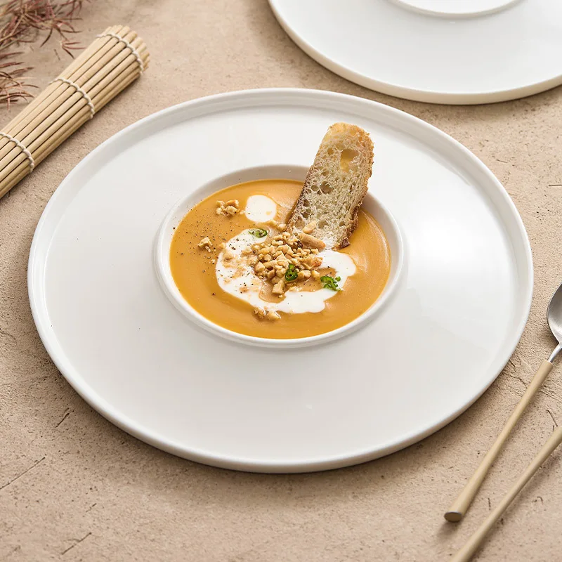 

Creative Concave Ceramic Dinner Plate Home Round Barbecue Seafood Plate Home Dining Room Cutlery Cooking Dishes Kitchen Utensils