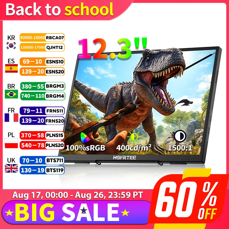 HGFRTEE 12,3-Zoll tragbarer Monitor 3:2 400Cd/m² 100 % sRGB Zweiter Bildschirm Gaming Erweitertes Display für Mac Phone PS5 Xbox Switch
