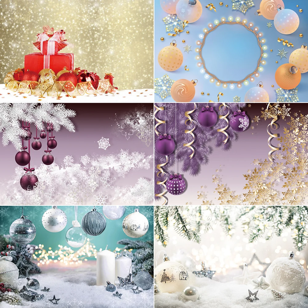 

MOON.QG Snowy Christmas Background Photography Light Baubles Suspend Photocall Backdrop Children Studio Photobooth Accessories