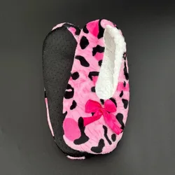 House Slipper Women Bow Knot Leopard Winter Warm Fur Plush Anti Skid Grip Cute Funny Indoor Fluffy Female Floor Home Shoes