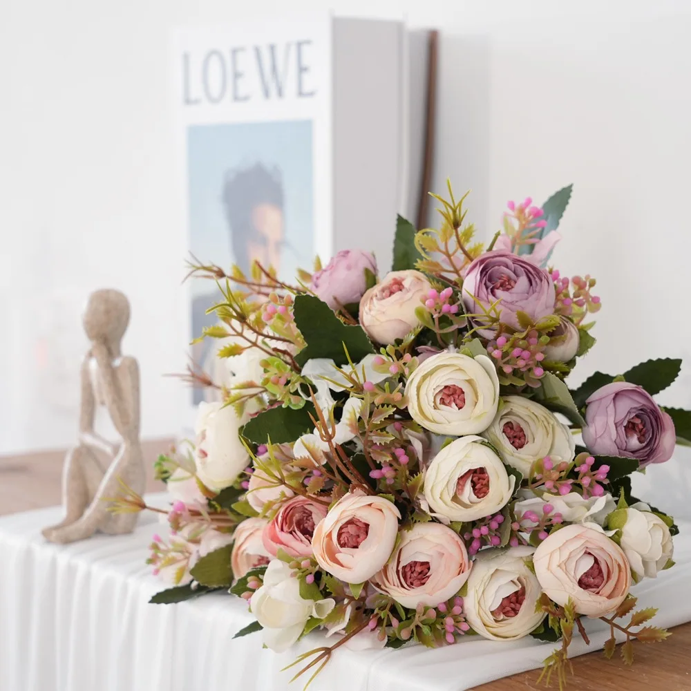 

Artificial Hydrangea Flowers for Scrapbook Silk Tea Rose Bud Vases for Decortion Home Wedding Bouquet Diy Christmas Craft Wreath