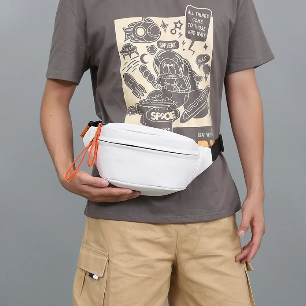 Solid Color Nylon Waist Bag Adjustable Shoulder Strap Large Capacity Men Chest Bag Fanny Pack Multi-pocket Diagonal Shoulder Bag