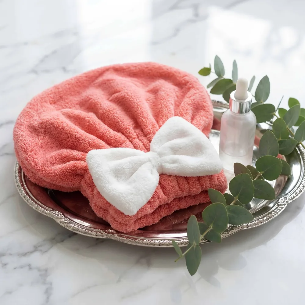 Microfiber Hair Drying Cap, Quick Dry Hair Towel Wrap, Super Absorbent Hair Turban with Bow Design, Soft Shower Head Wrap