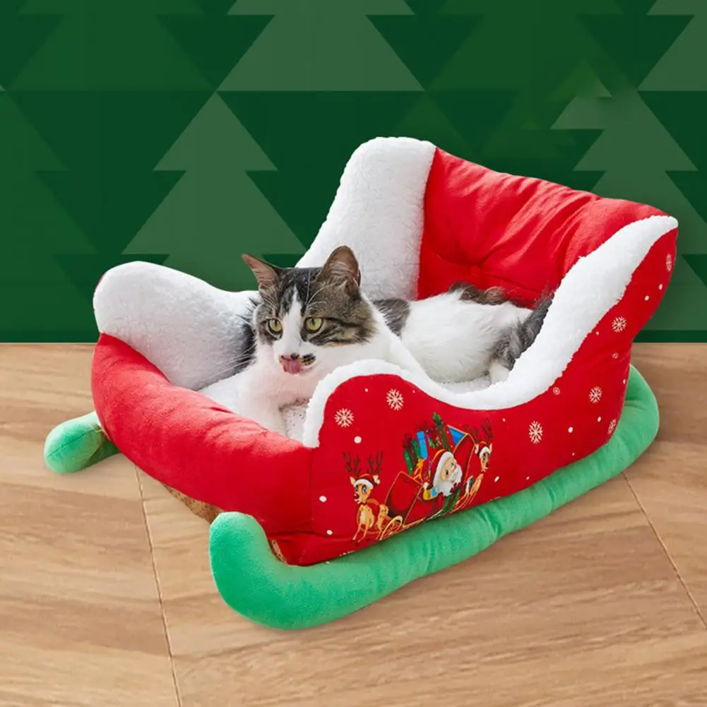 Christmas Dog Bed Red Christmas Sleigh Pet Bed Plush Dog Sofa Bed Washable Holiday Themed Pet Nest for Cats Dogs