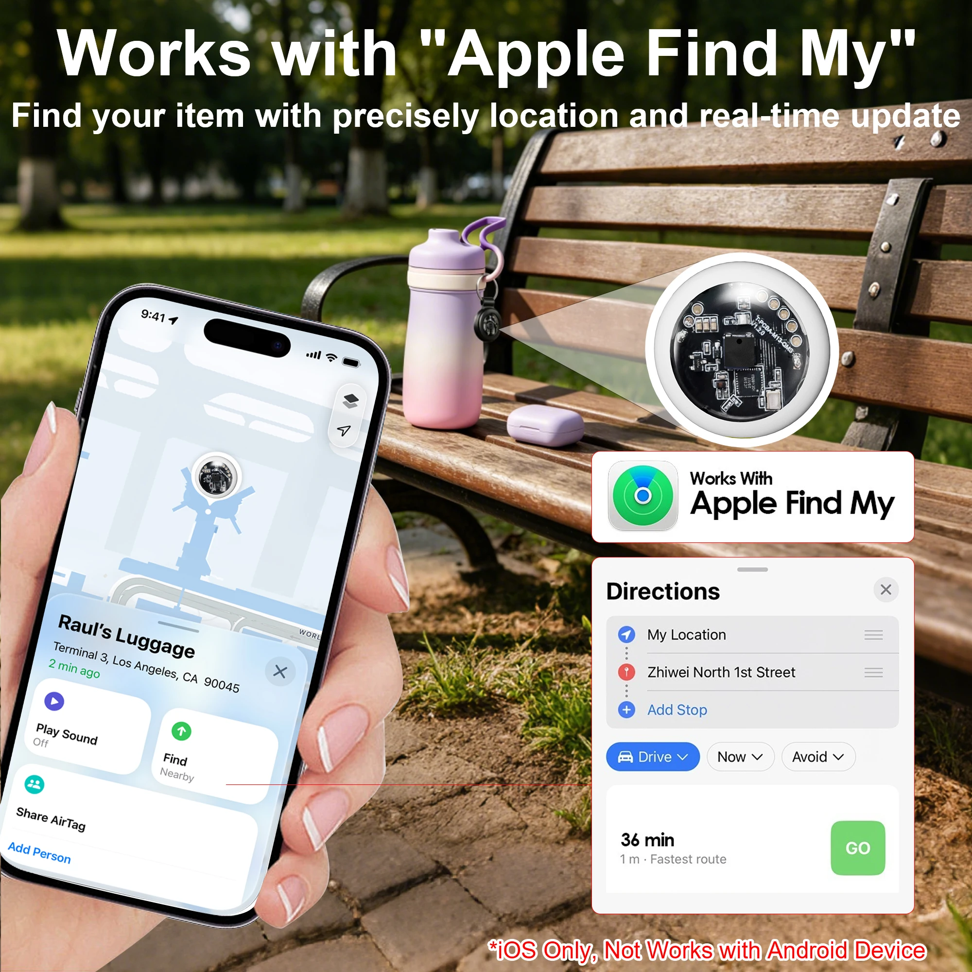 Smart Tag & In-Vehicle GPS Tracker for iOS — Suitable for Cats, Dogs, and Wallets; Compatible with IOS 