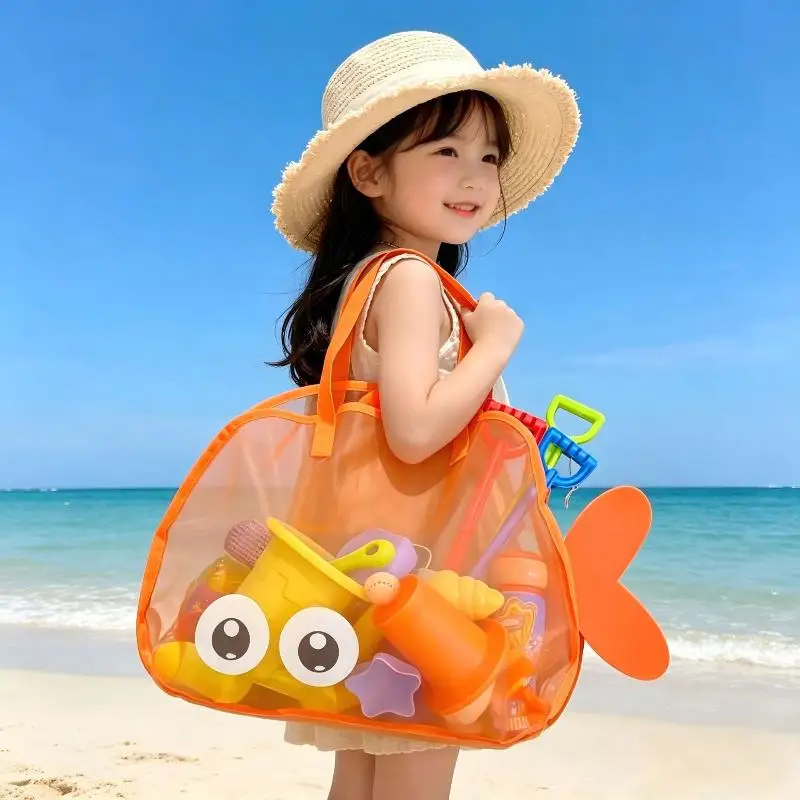 Cute Large Capacity Storage Bag Portable Foldable Mesh Sand Digging Toy Organizer Pouch For Beach Travel Outdoor Sports