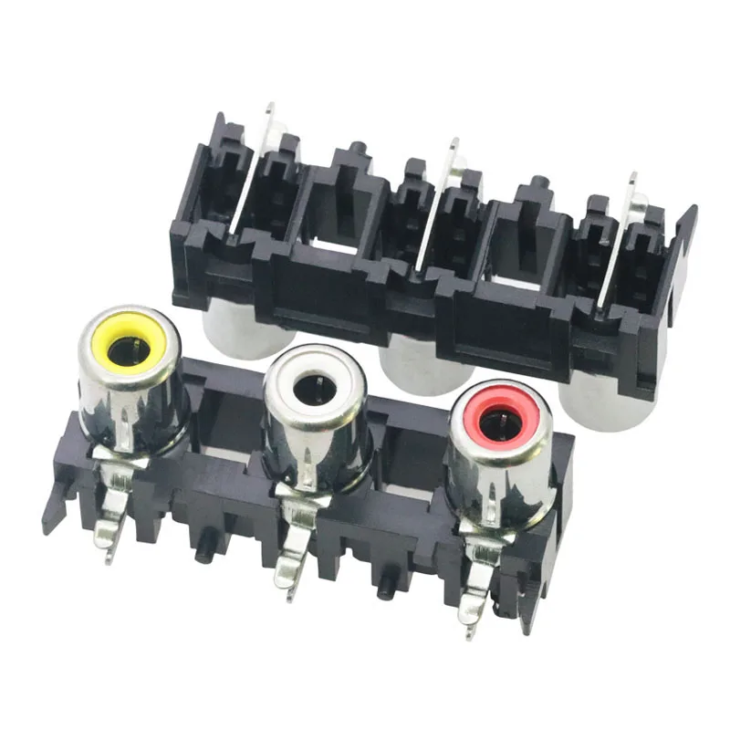 5PCS AV coaxial socket with shielding three-hole RCA lotus socket PCB soldering audio signal input socket