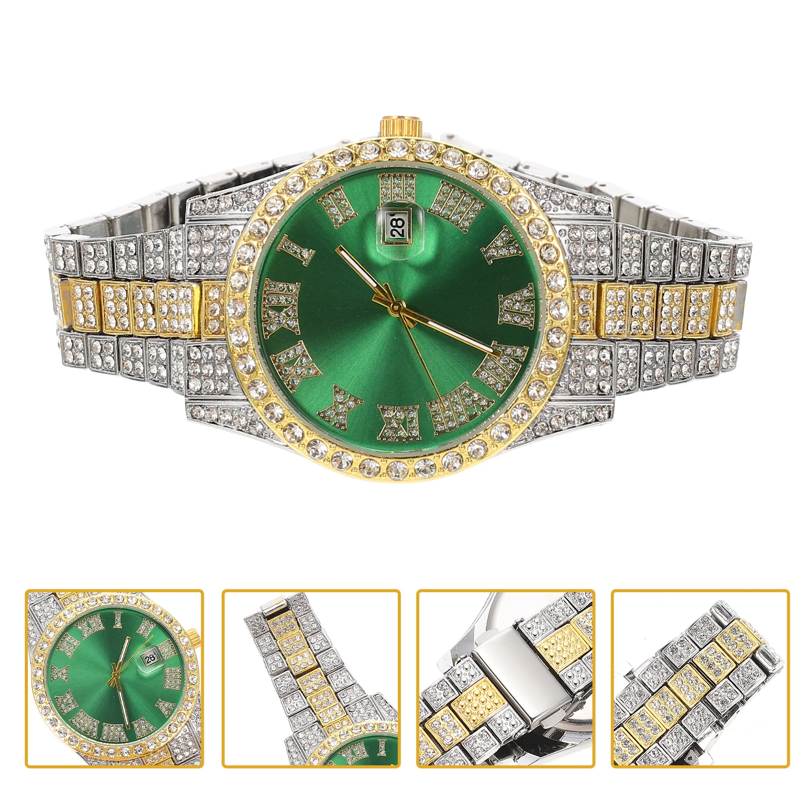 

Luxury Steel Band Quartz Watch For Men Stylish Business Wristwatch With Glitter Diamond-Encrusted Design Exquisite Lightweight