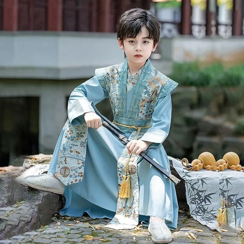 

Children's Spring/Autumn Chinese Style Tang Costume Boys' Ancient Hanfu Set Children's Ancient Costume Flying Fish Hanfu LI825