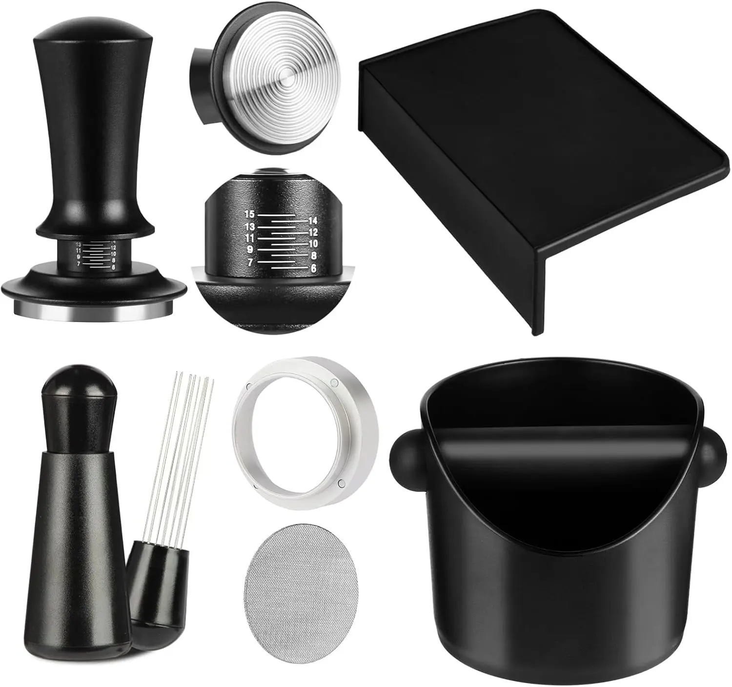 

Espresso Accessories,6 PCS Espresso Machine Accessories Kit,Coffee Tamper Tools Set with Espresso Tamper,Coffee Tamping Mat,WDT