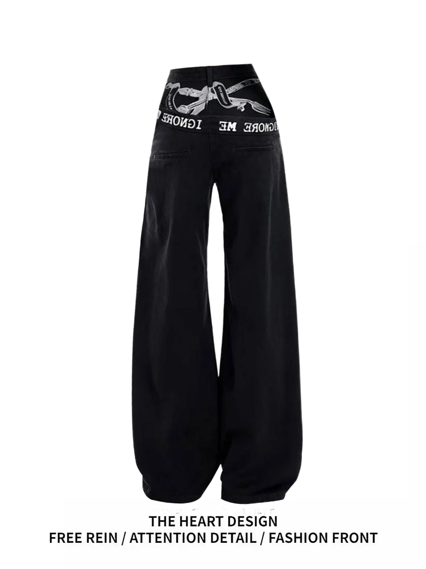 

Retro American Printed Bla Jeans Women's Spring Design Loose Hot Girl Long Pants Knife Wide Leg Pants High Waist