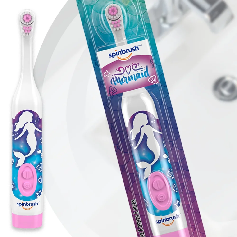 Детская электрическая зубная щетка с питанием от батареи, мягкая щетина, эргономичный дизайн, возраст 3, простой переключатель включения и выключения, батарея Duracell AA в комплекте