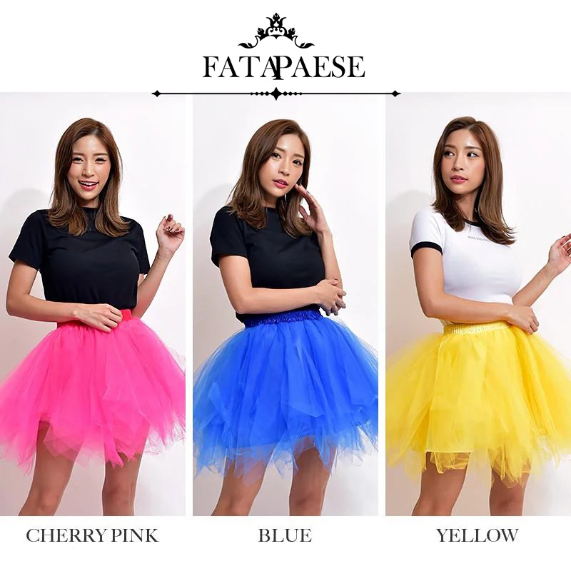 FATAPAESE Falda corta de tul para mujer, enaguas Multicolor, tutú Rockabilly, vestido de baile, falda de Ballet, tutú para adultos