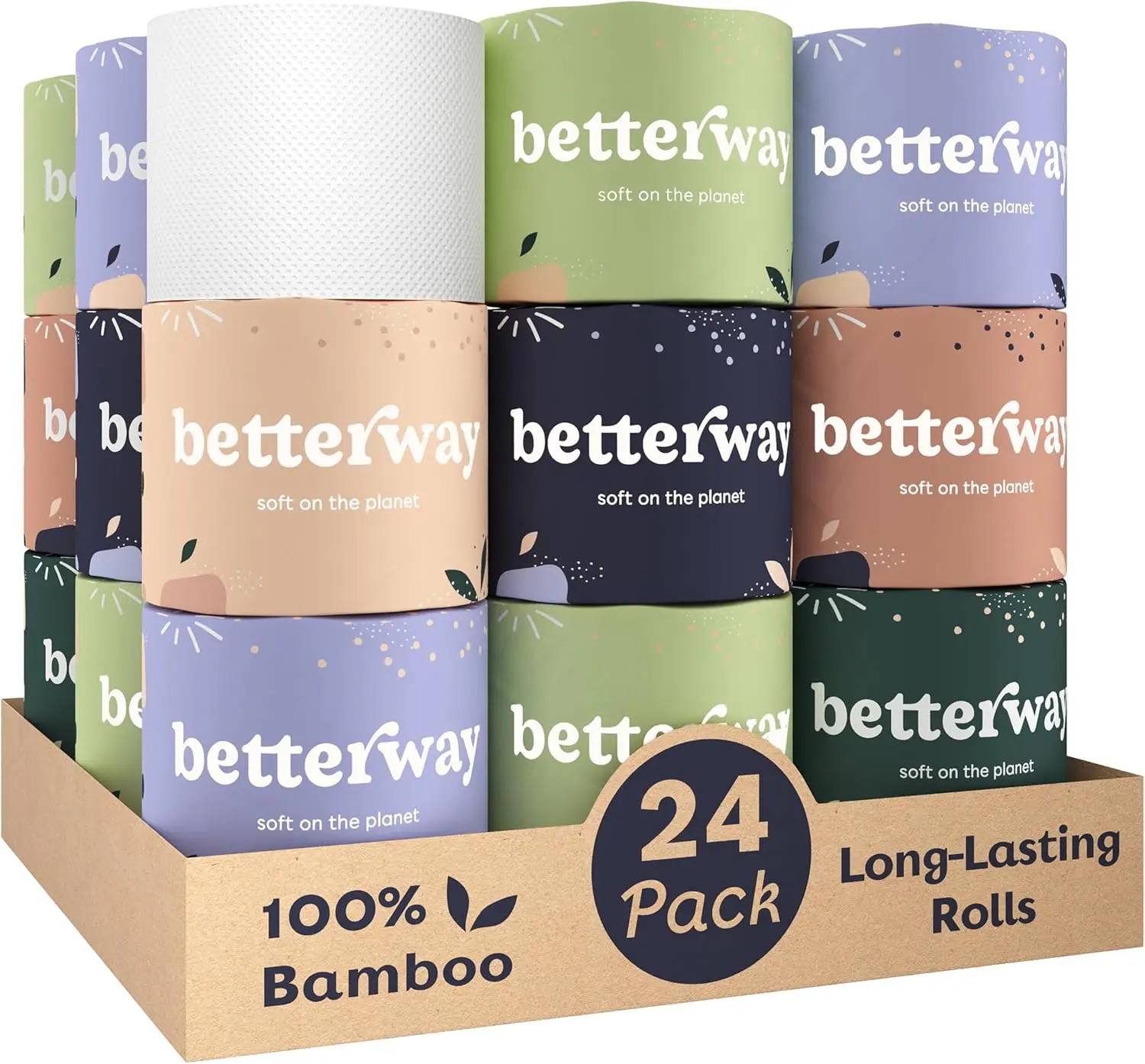 Sustainable 3-Ply Bamboo Toilet Paper, 24 Rolls with 360 Sheets Each, Septic Safe & FSC Certified