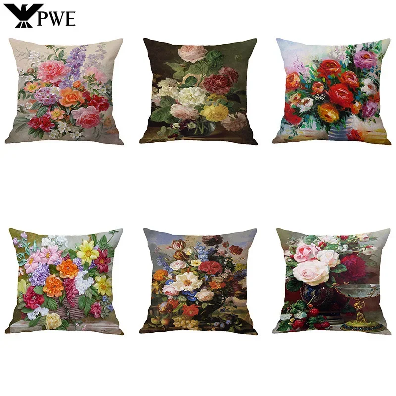 Customizable Living Room Bedroom Decor Luxury Soft Pillowcase Retro Oil Painting Pillowcase Beauty Safflower Pillowcase