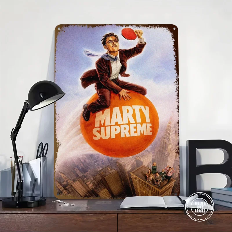 Marty Supreme Riding a Giant Ball Tin Poster Customized Wall Art Retro Vintage Metal Signs for Fans Room Bedroom Decoration Home