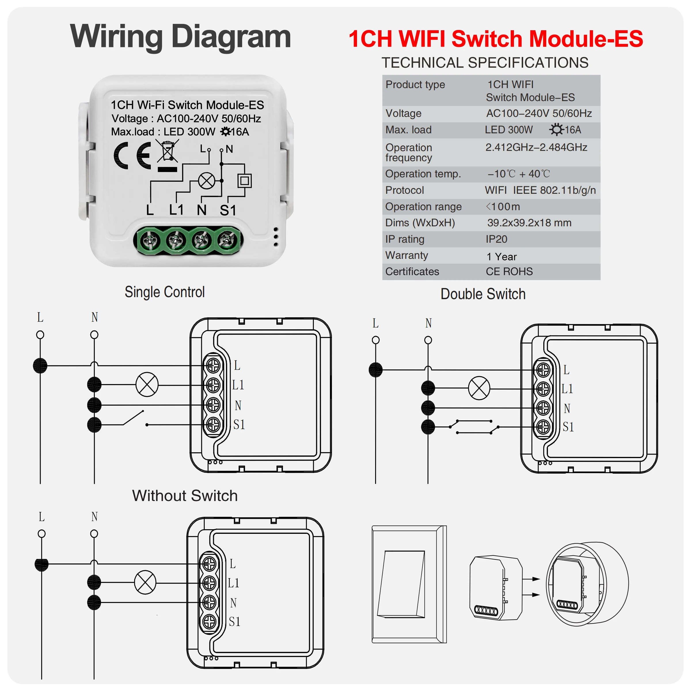 GIRIER Tuya Smart WiFi Switch Module 16A with Power Monitoring Function Supports 2 Way Control Work with Alice Alexa Google Home