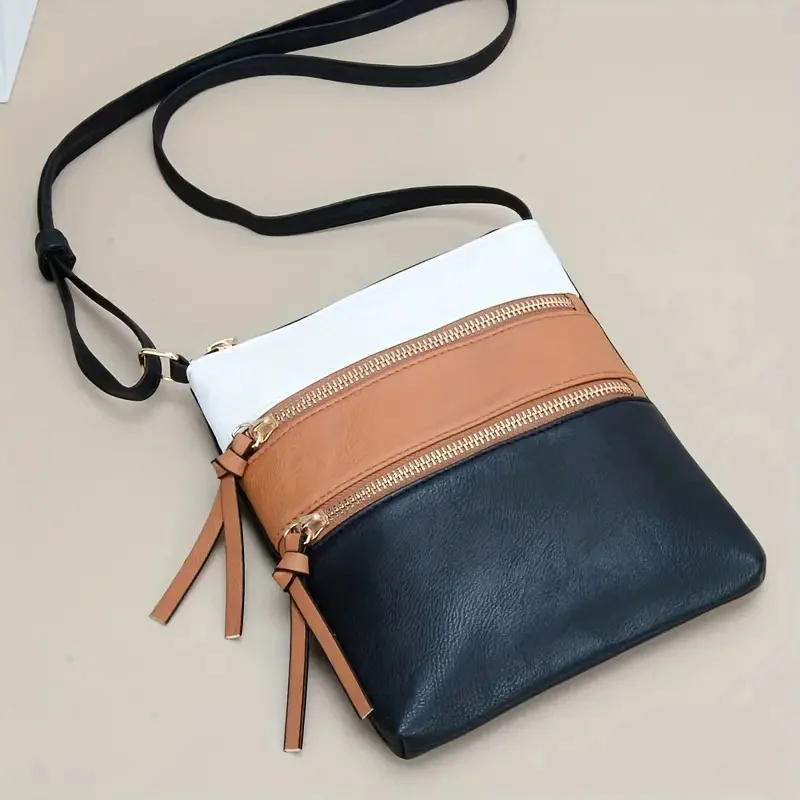 Contrast Color Square Crossbody Bag, PU Leather Textured Bag Purse, Classic Versatile Fashion Shoulder Bag For Women Daily Used