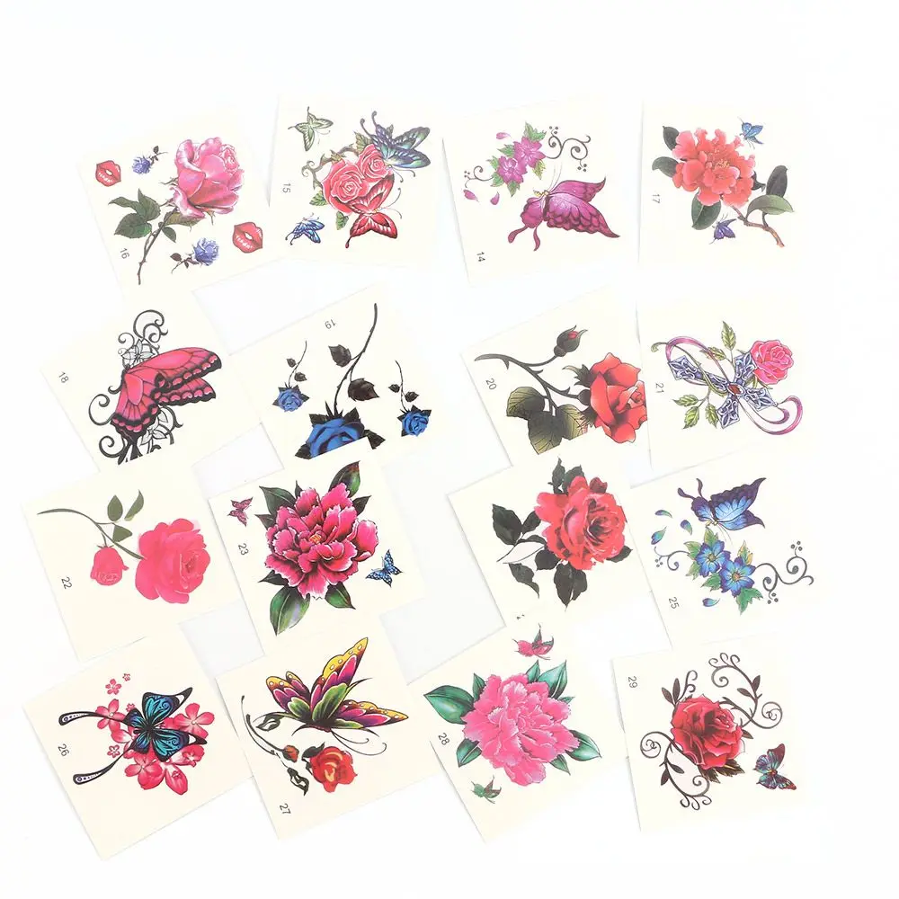 

Girls 52Pcs Body Art DIY Waterproof Makeup Fake Tattoos Butterfly Temporary Tattoos Rose Flower