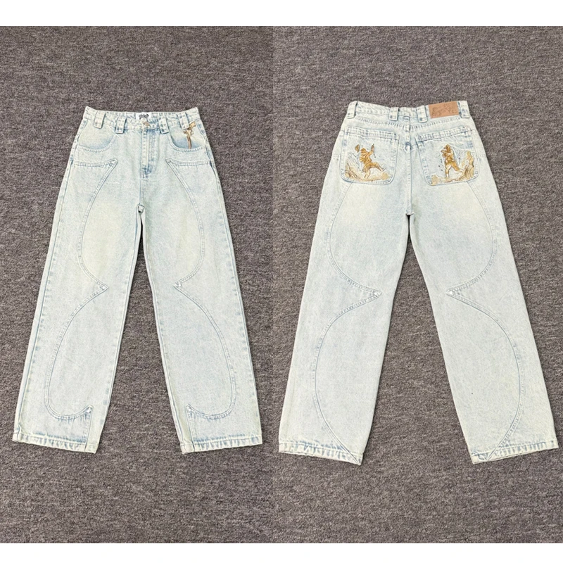 Heavy Industry Embroidered Vescarts Jeans High Quality Trend Brand Light Color Denim Jeans
