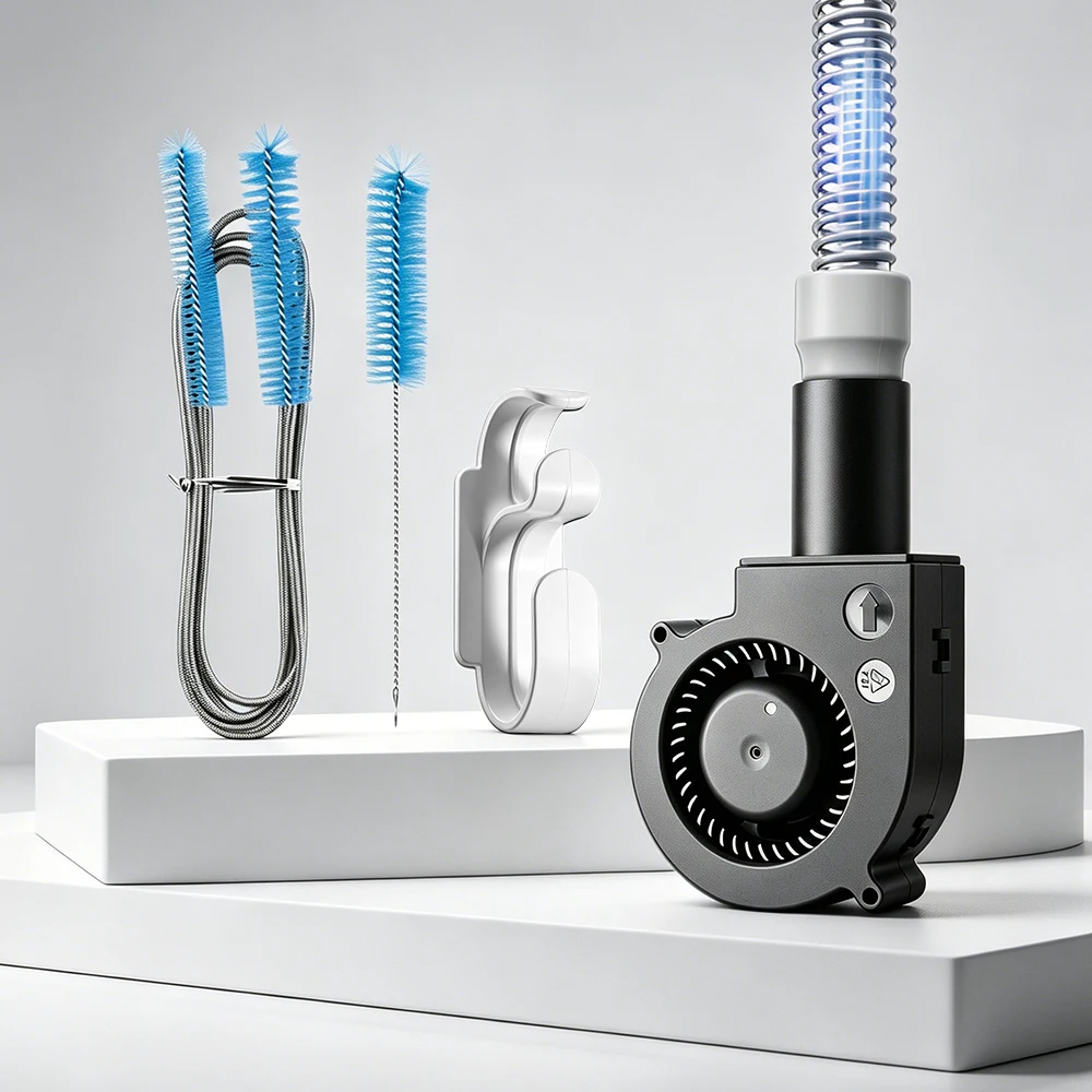 CPAP Hose Dryer Fan Tubing Duct Cleaning Airflow Blower Cleaner Drying After Wash & Tube Cleaning Dual Heads Brush & Hanger Hook
