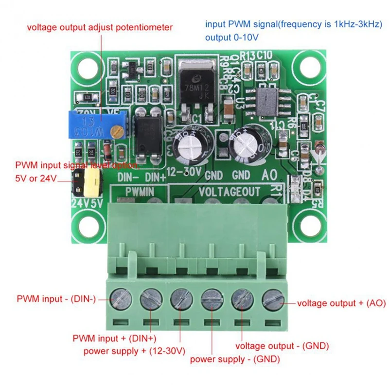 1-3KHZ PWM 0-10V Signal To Voltage Converter Module Digital Analog Board Voltage Converter Conversion Tools Durable Easy To Use