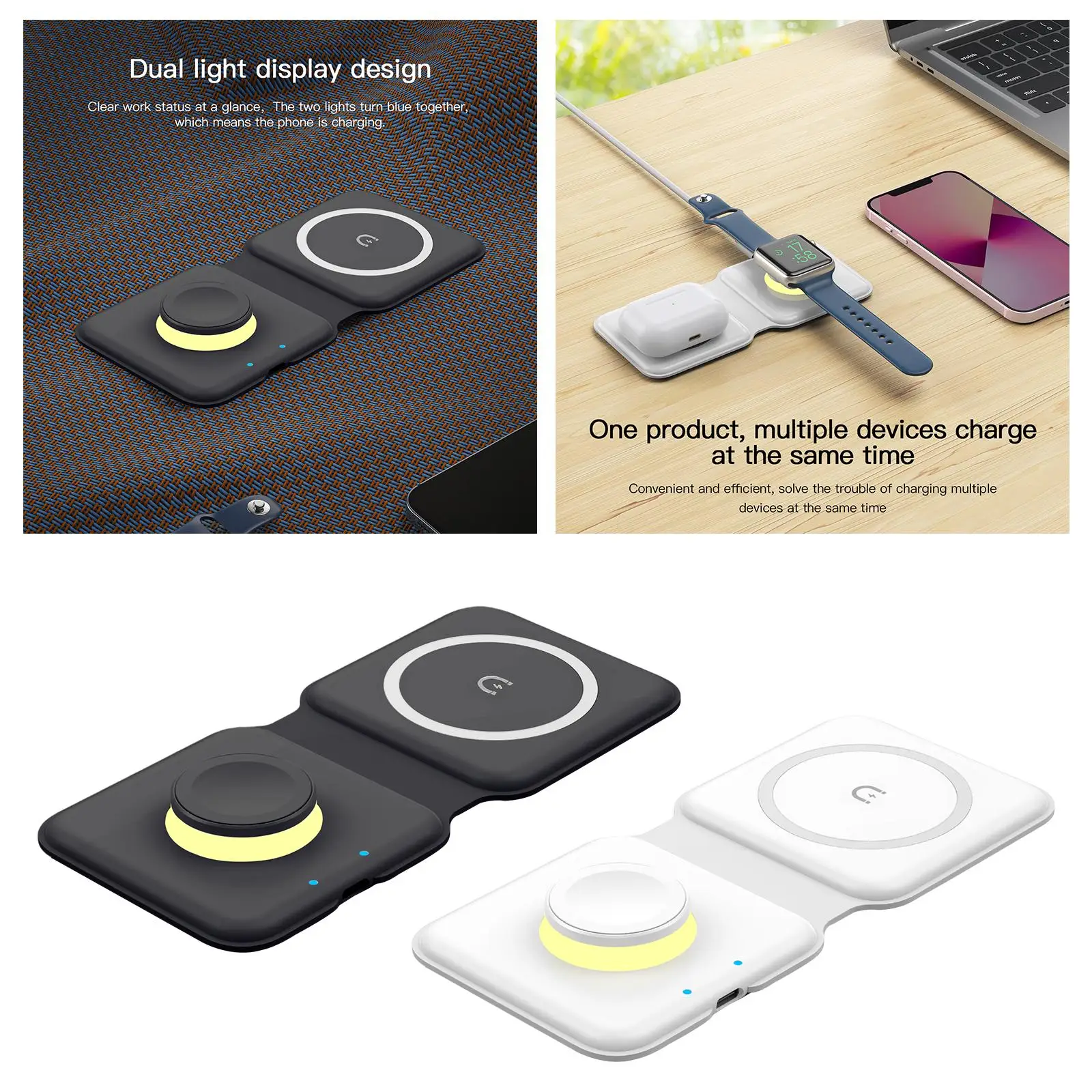 حامل شاحن لاسلكي قابل للطي ، سريع 15 واط ، 2 في 1 ، 13 ، 12 ، SE ، 11 ، XS ، 8